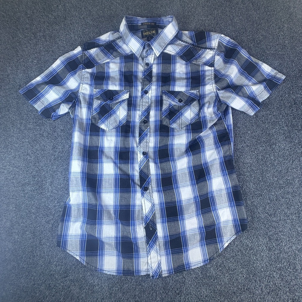 Helix Shirt Mens Large Multicolor Plaid Shirttail Hem‎ Athletic Fit Button Up